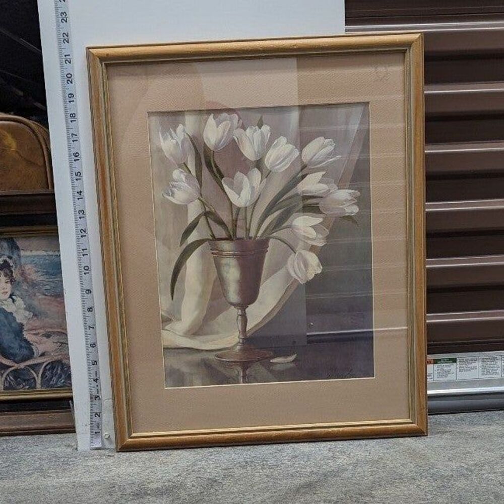 Vintage‎ Tulips in Pewter by Sally Wetherby Professionally Matted and Framed